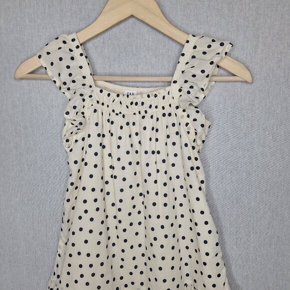 💙 Gap Kids Girls Cotton Polkadot Ruffle Straps Lined Dress Size S Preppy Cute O - Picture 2 of 9